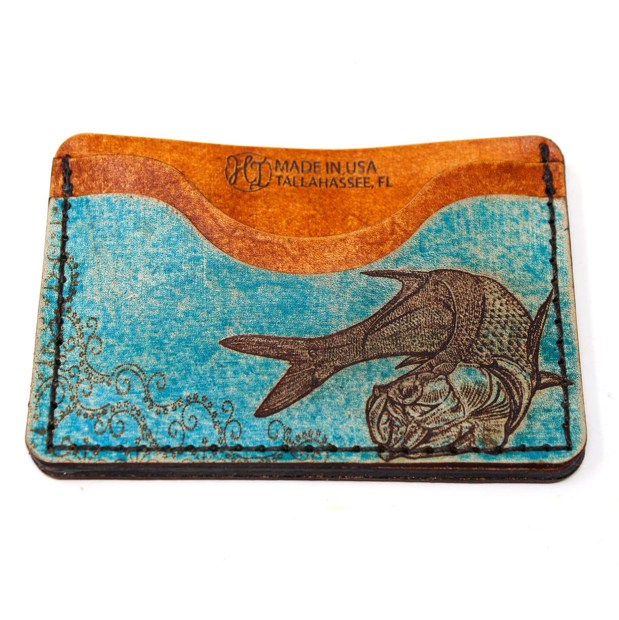 Leather Card Holder Twisting Tarpon Turquoise