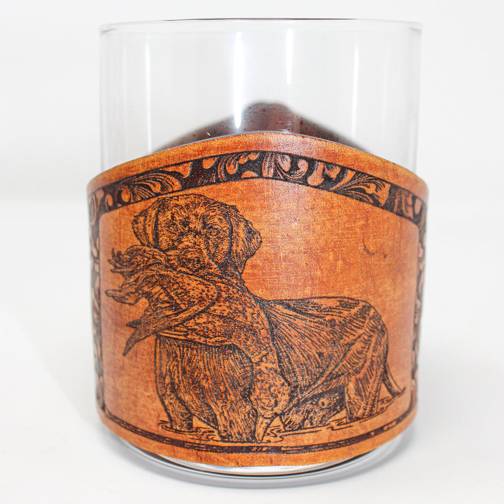 Leather-Wrapped Whiskey Glasses Lab Dog