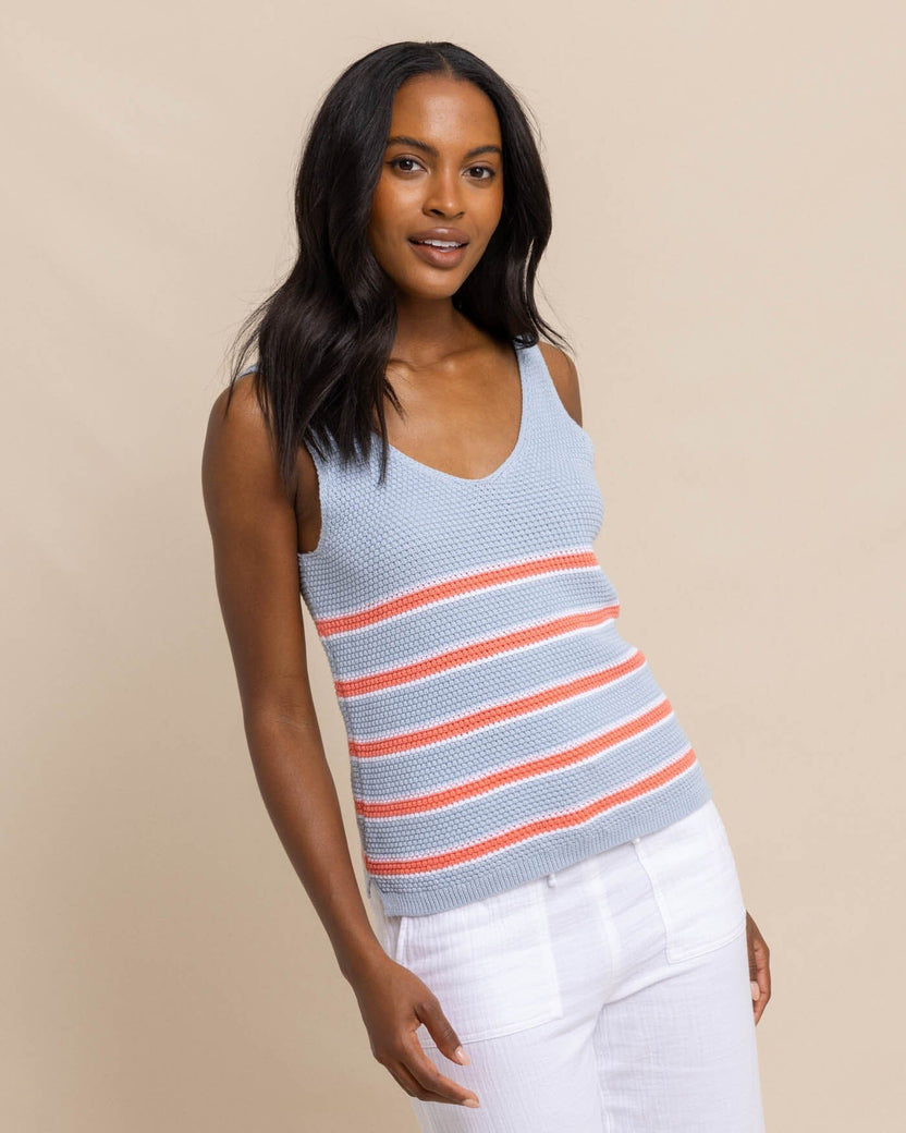 Alli Striped Sweater Tank Subdued Blue